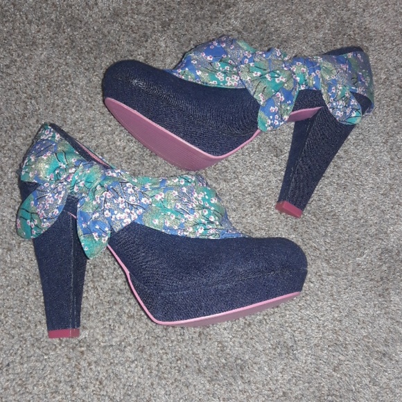 Ruby Shoo Cherry Blossom Denim Bow Heel Bootie 8 - Picture 8 of 8